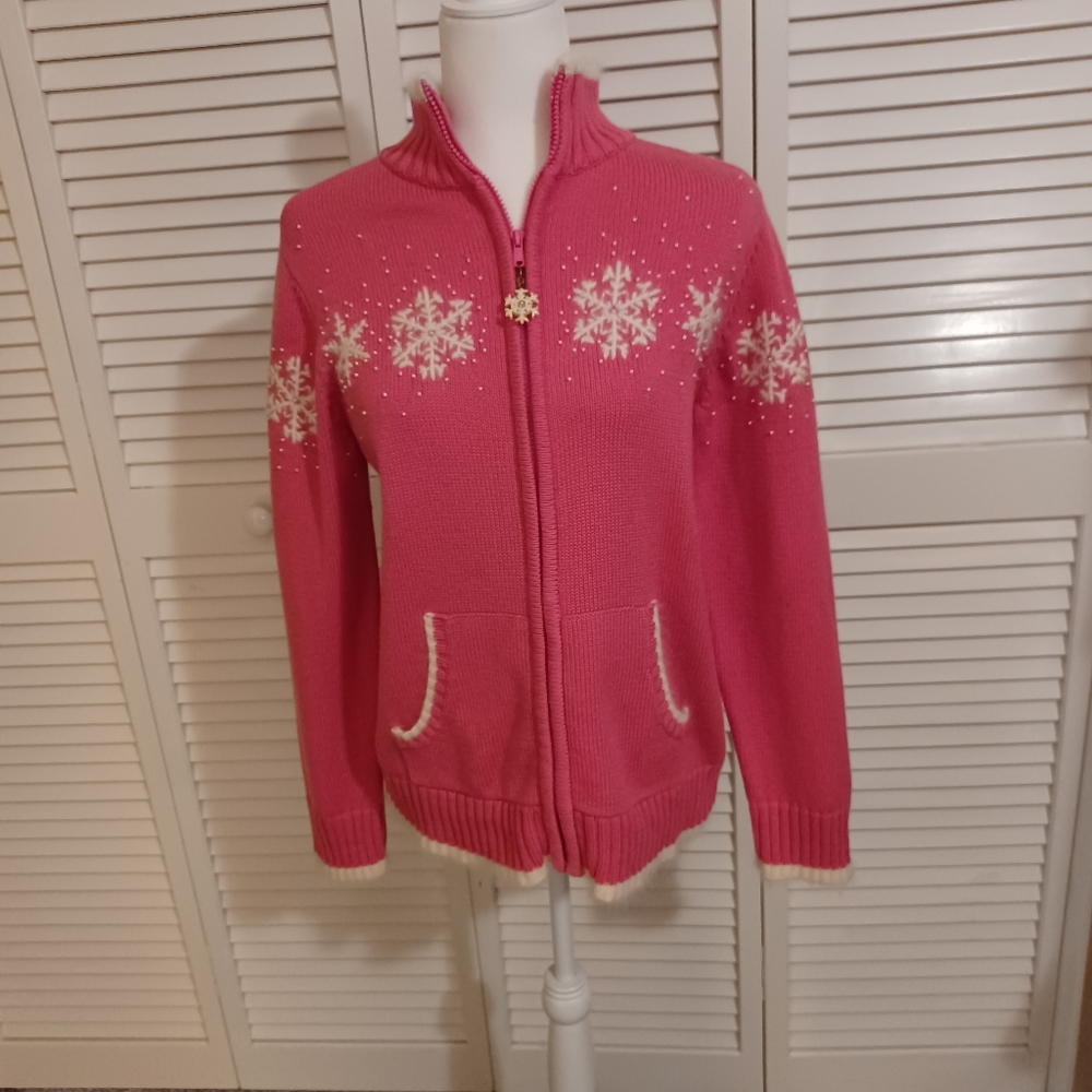 Quacker Factory Snowflake zip up sweater